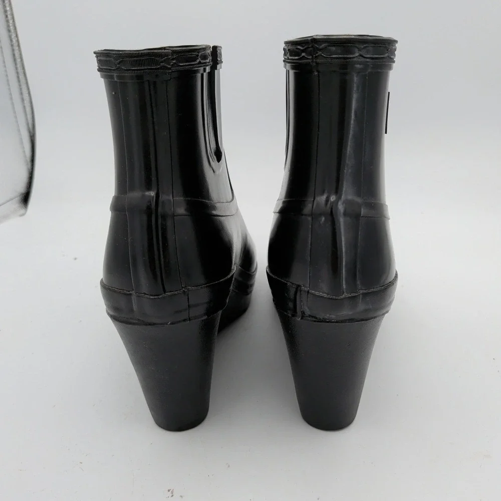 Hunter Aston Black Rubber Wedge Ankle Rain Boots Womens Size 7 US 38 EU